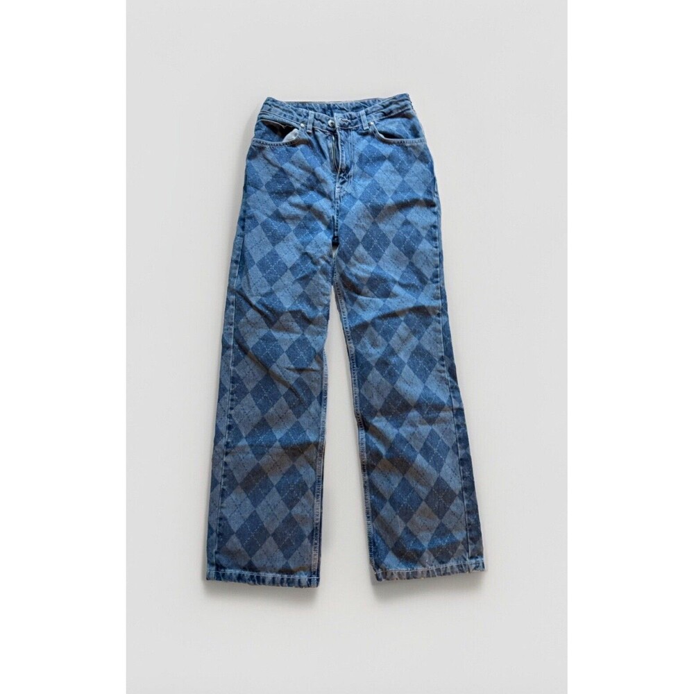 The Ragged Priest, Free People, Argyle Print Denim Dad Jeans Womens Sz 26 Blue